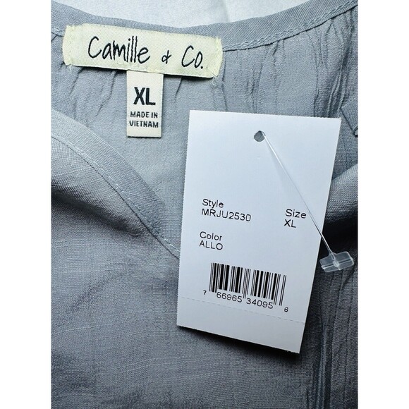 CAMILLE & CO Gray Tiered Boho Ruffle Short Sleeve Blouse Top Women's XL NWT - Picture 5 of 9